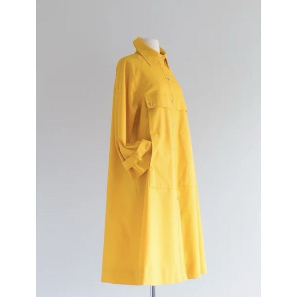 Bonnie Cashin Vintage 1970’s Daffodil Yellow Canvas Raincoat Snapfront Sz M/L - Picture 2 of 11